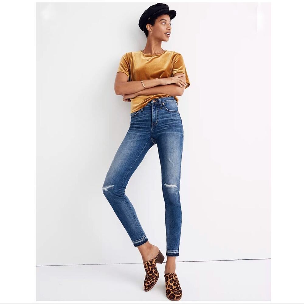 Madewell 9” High Rise Jeans York Wash Rip Repair Ankle Edition